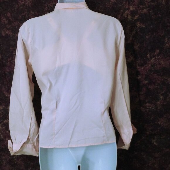 Vintage 60s Blouse Fitted Top Lady-10/12 Collar Semi-Sheer Cufflink Surgeon LSL - Picture 11 of 12